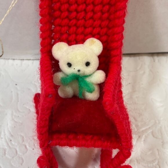 Set of 2 Holiday Crochet Bear Rocking Chair Baby Sleigh Ornaments Handcrafted - Picture 6 of 16